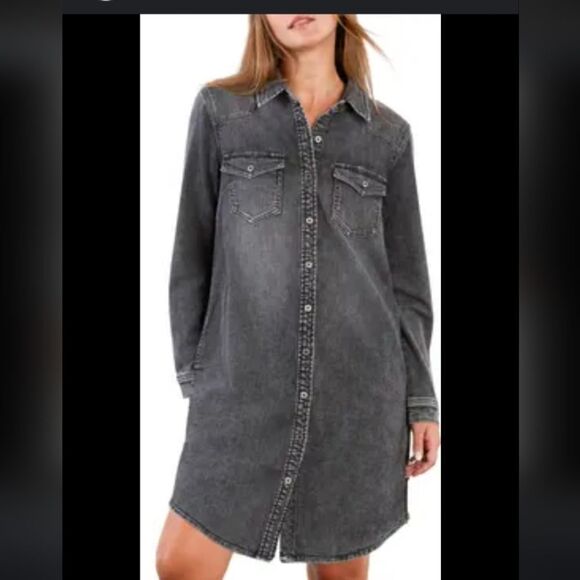 Natural Reflections Dresses & Skirts - Naturals Raw Hem Black Washed Denim Dress